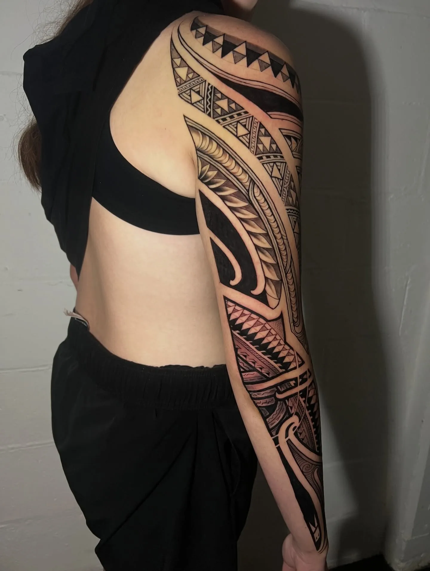 Polynesian tatau full sleeve from shoulder to wrist